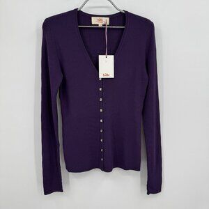 Kilte Collection The Katherine Rib Knit Cardigan size 2 M Plum Purple Rayon